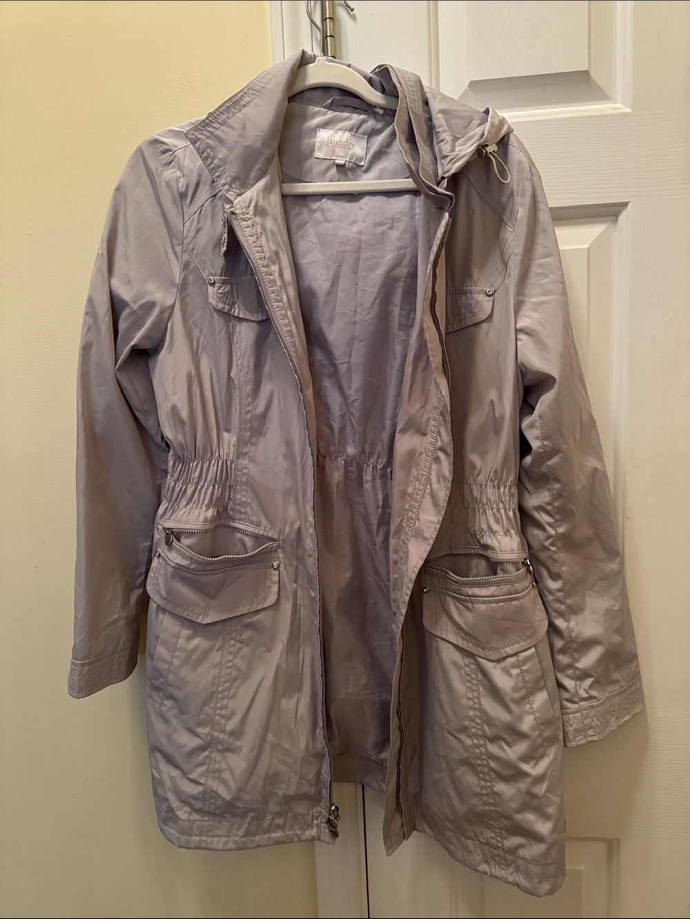 Laundry By Shelli Segal Light Gray Hooded Utility Jacket
